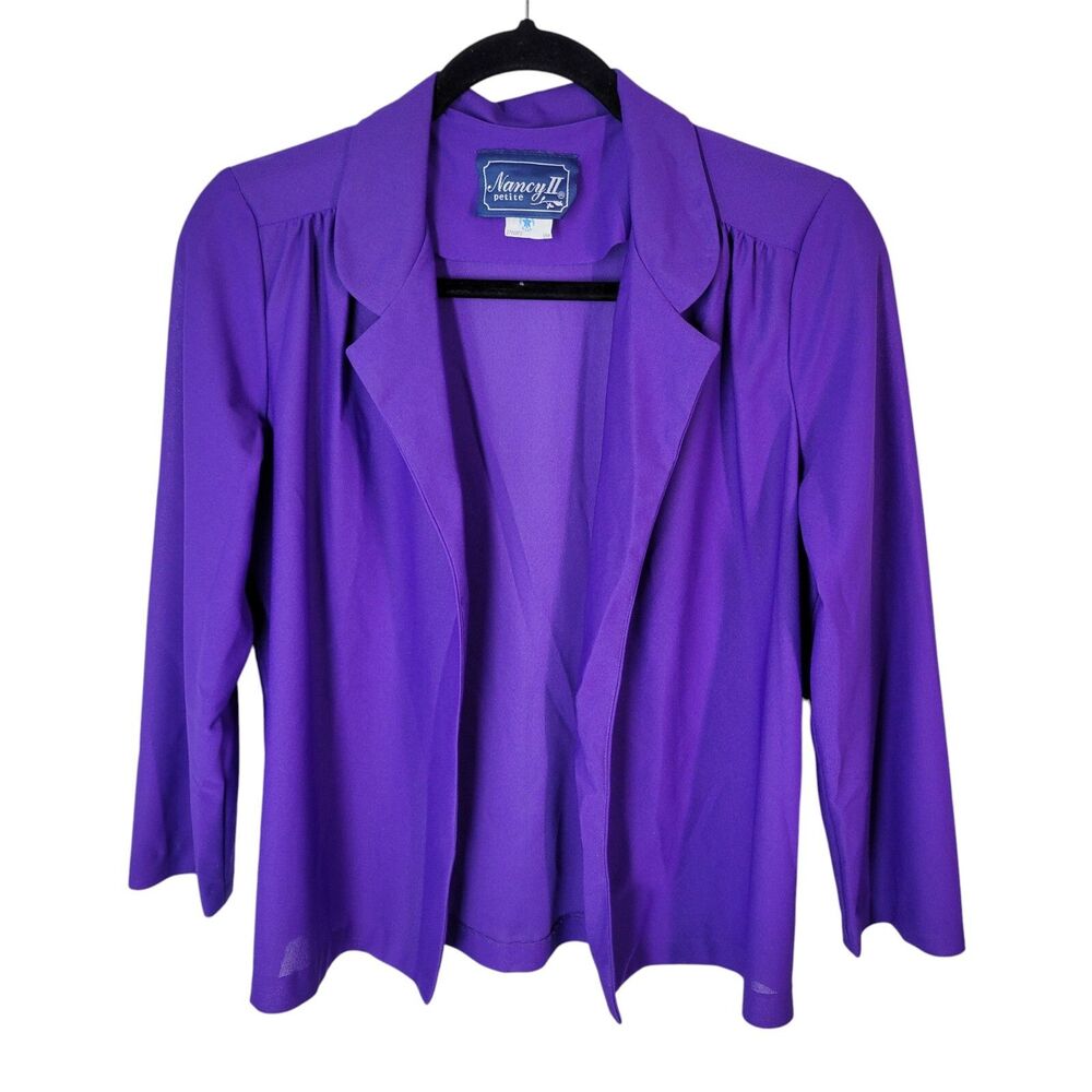 Nancy II Womens Sz 10P Purple Solid Long Sleeve Open Blazer Jacket